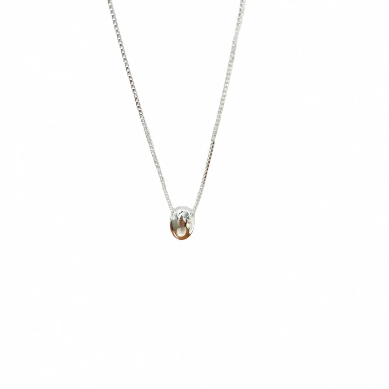 Polished Oval Bean 925 Sterling Silver Box Chain Necklace