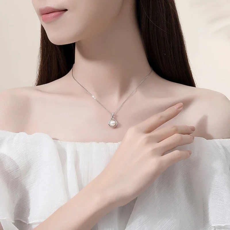 Graceful 925 Sterling Silver Pearl Swirl Pendant Necklace