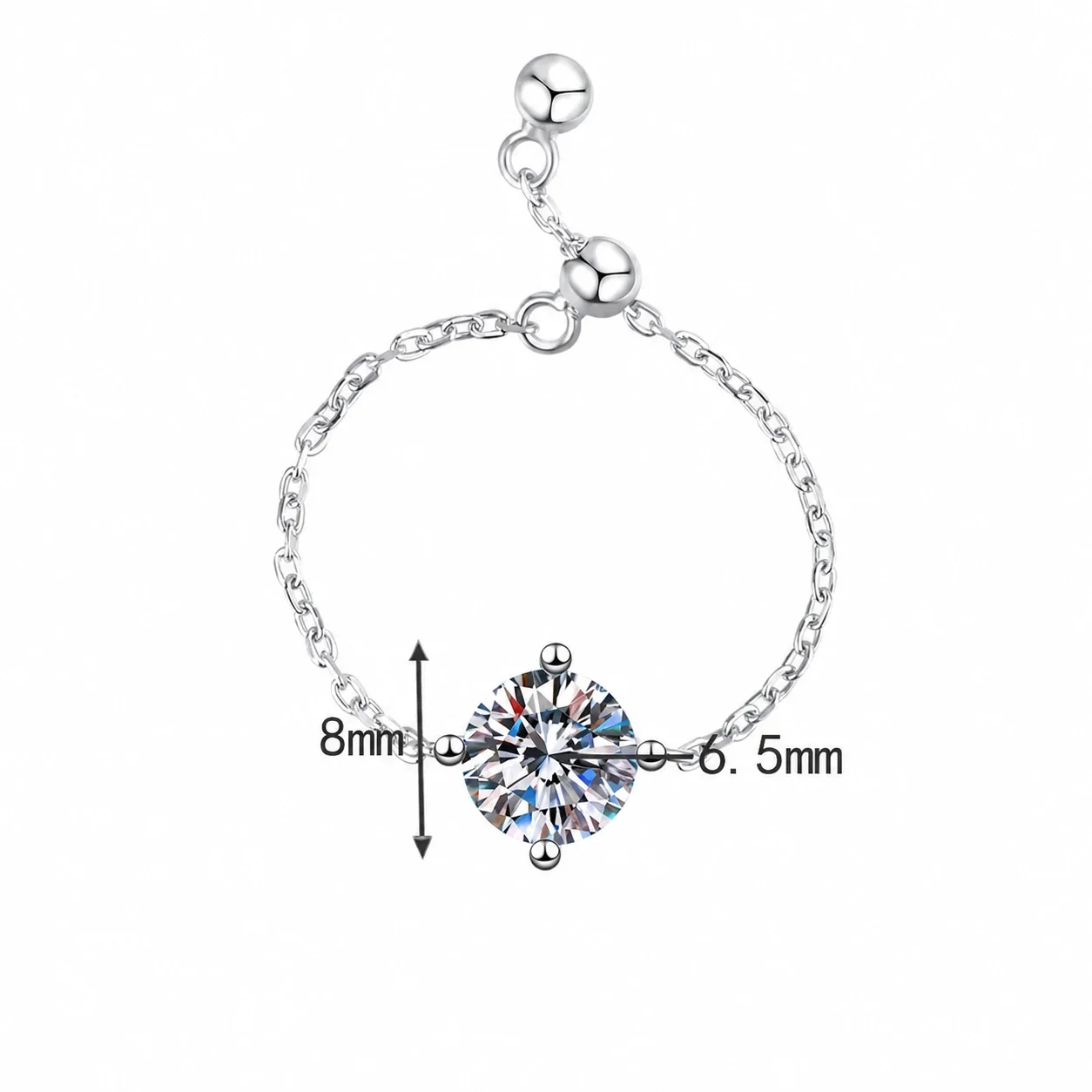 Delicate Round Moissanite 925 Sterling Silver Chain Ring - ct Moissanite