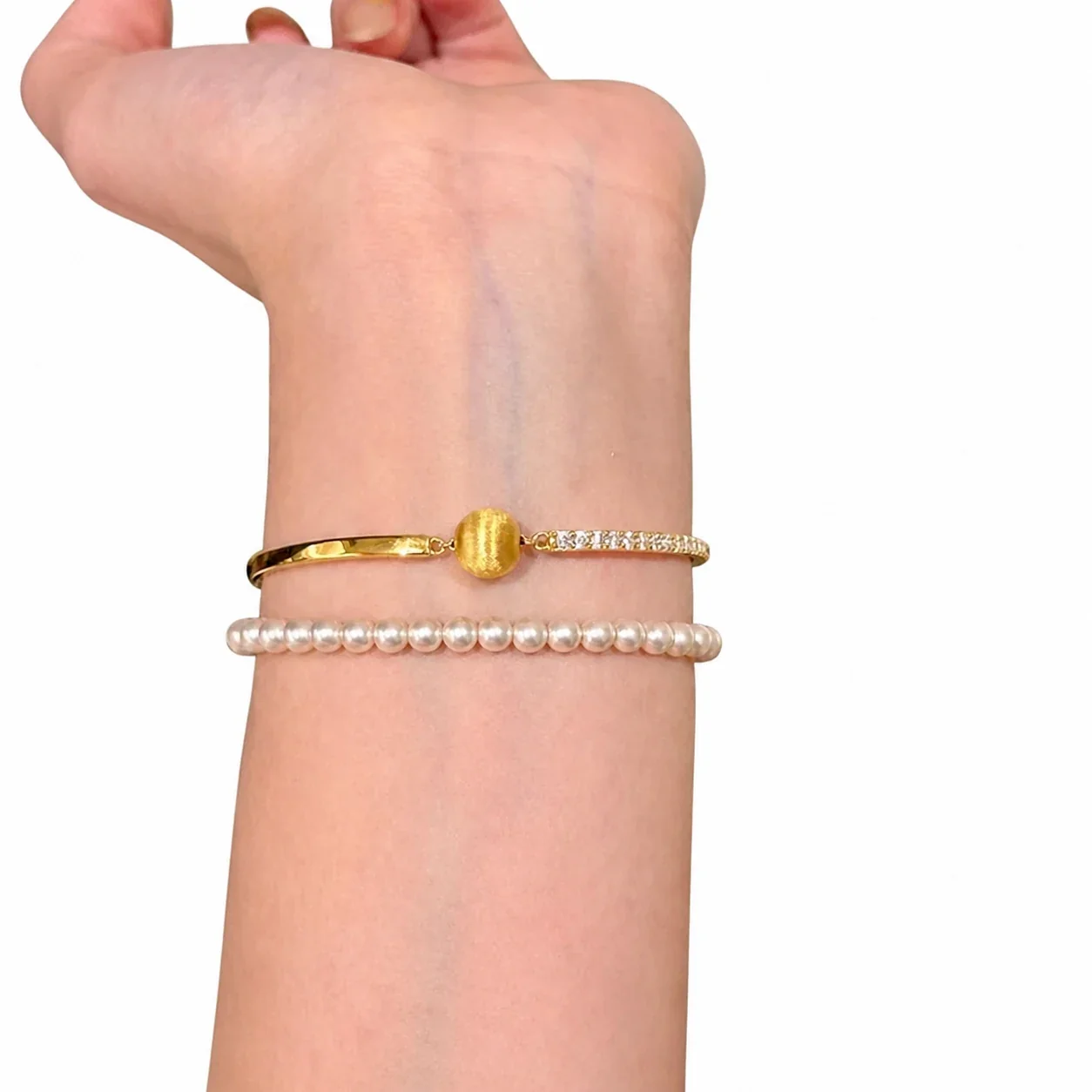 Refined Gold-Plated Brushed Ball Crystal Bar Copper Bracelet