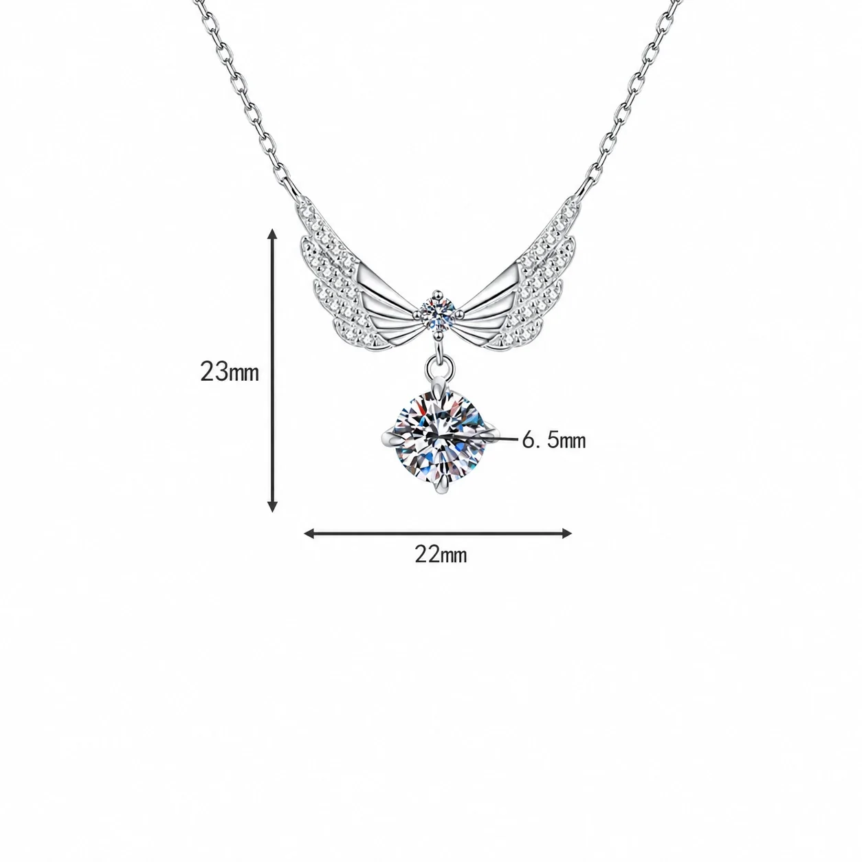 Luminous Wing Pavé Round Moissanite 925 Sterling Silver Necklace - Carat Moissanite