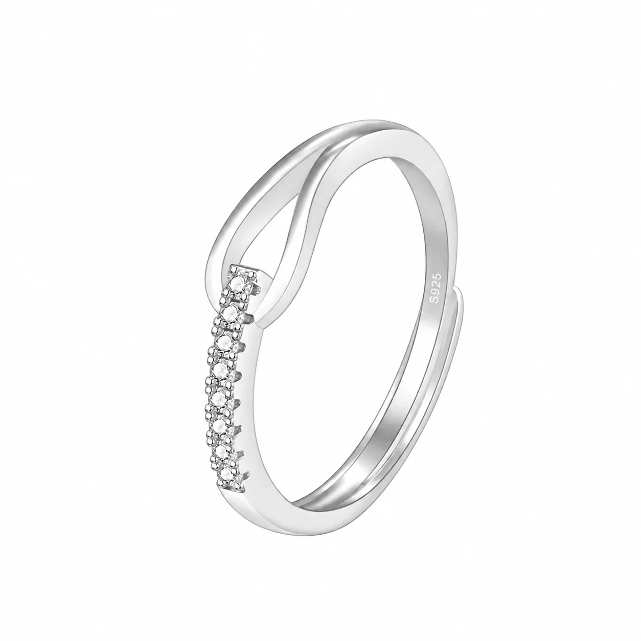 Sculptural 925 Sterling Silver Split-Shank Pavé Ring