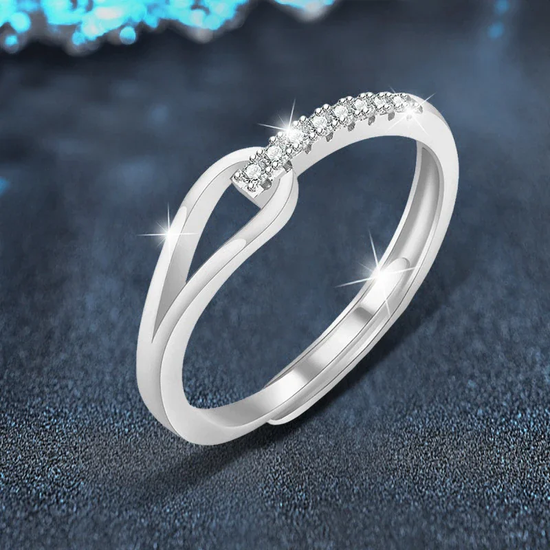 Sculptural 925 Sterling Silver Split-Shank Pavé Ring