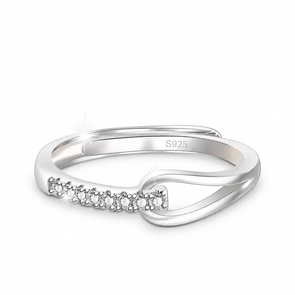 Sculptural 925 Sterling Silver Split-Shank Pavé Ring