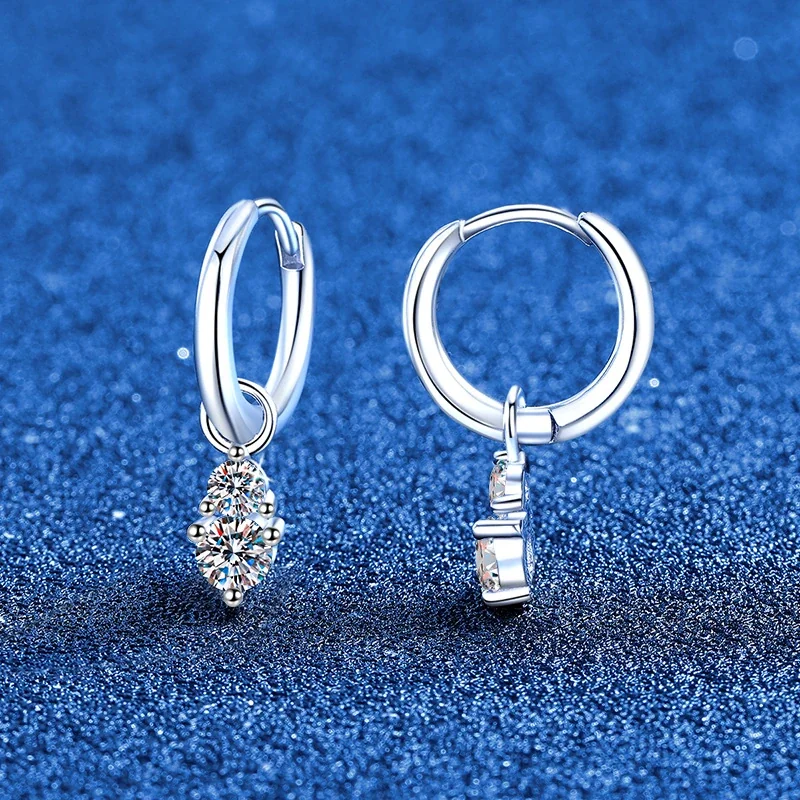 Polished Twin Round Moissanite 925 Sterling Silver Hoop Earrings
