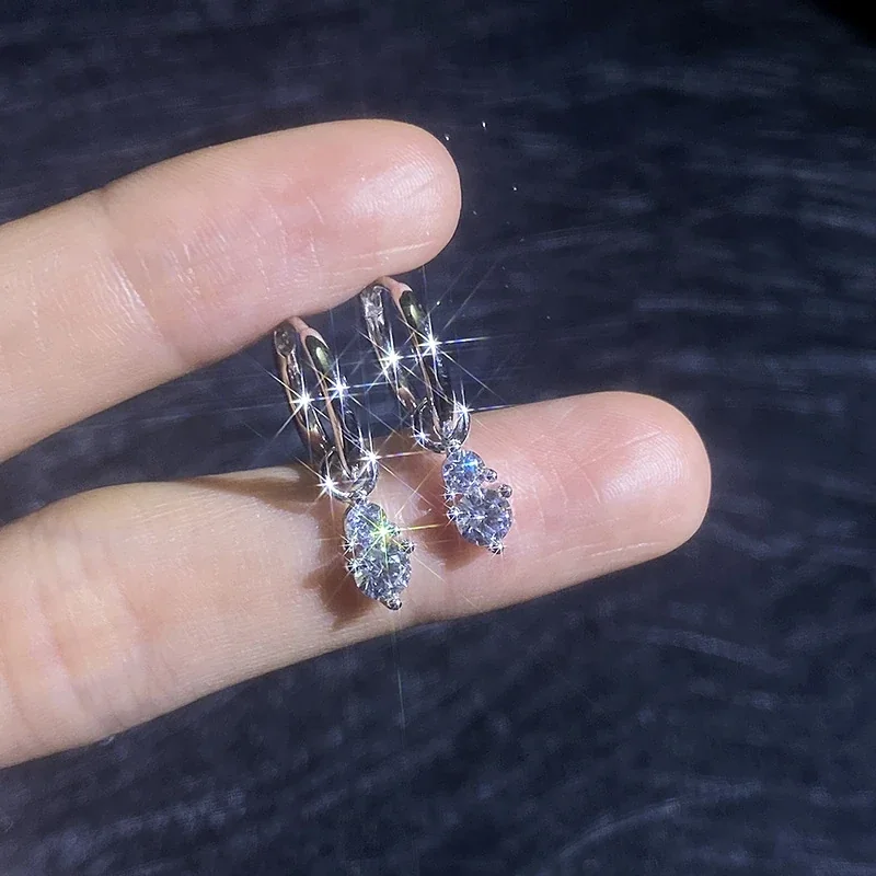 Polished Twin Round Moissanite 925 Sterling Silver Hoop Earrings