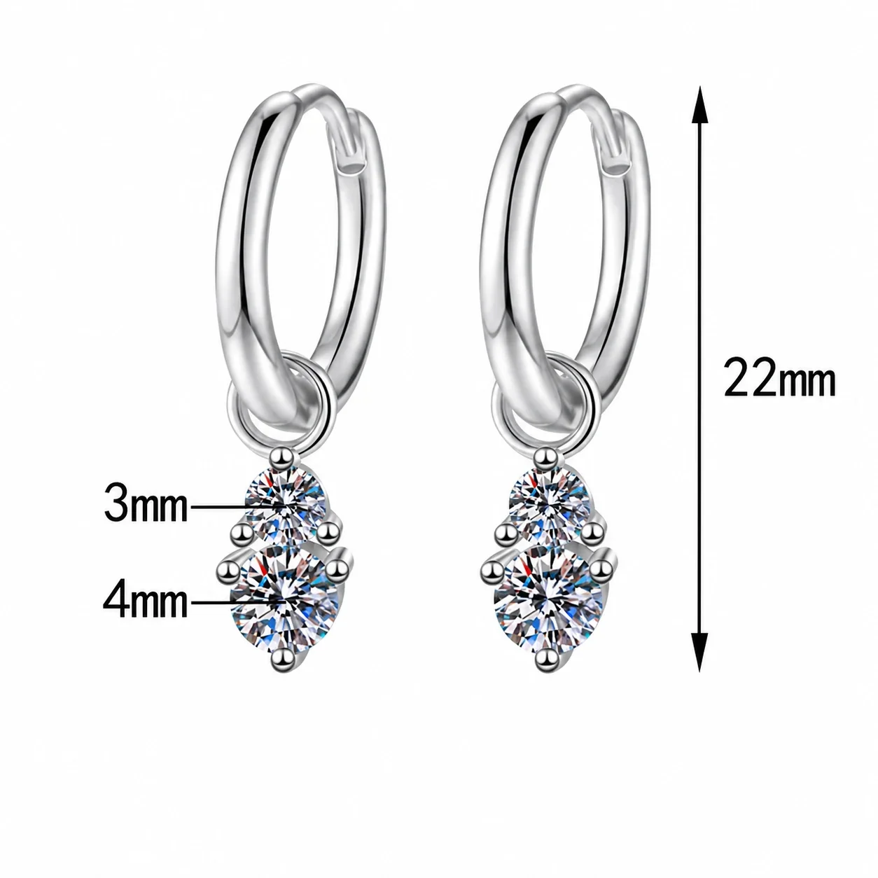 Polished Twin Round Moissanite 925 Sterling Silver Hoop Earrings - Twin Moissanite