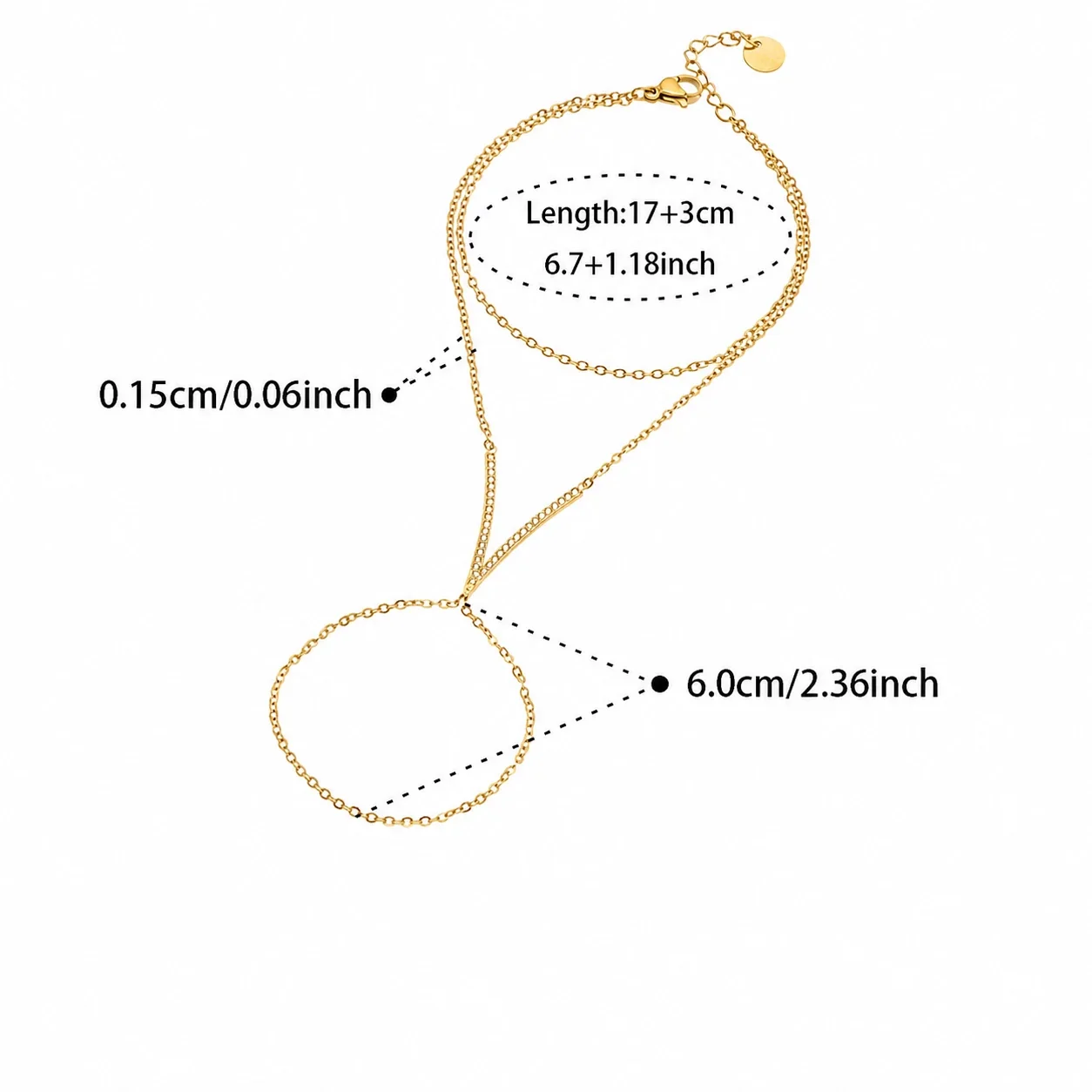 Delicate Gold-Plated V-Bar CZ Hand Chain Bracelet - Gold