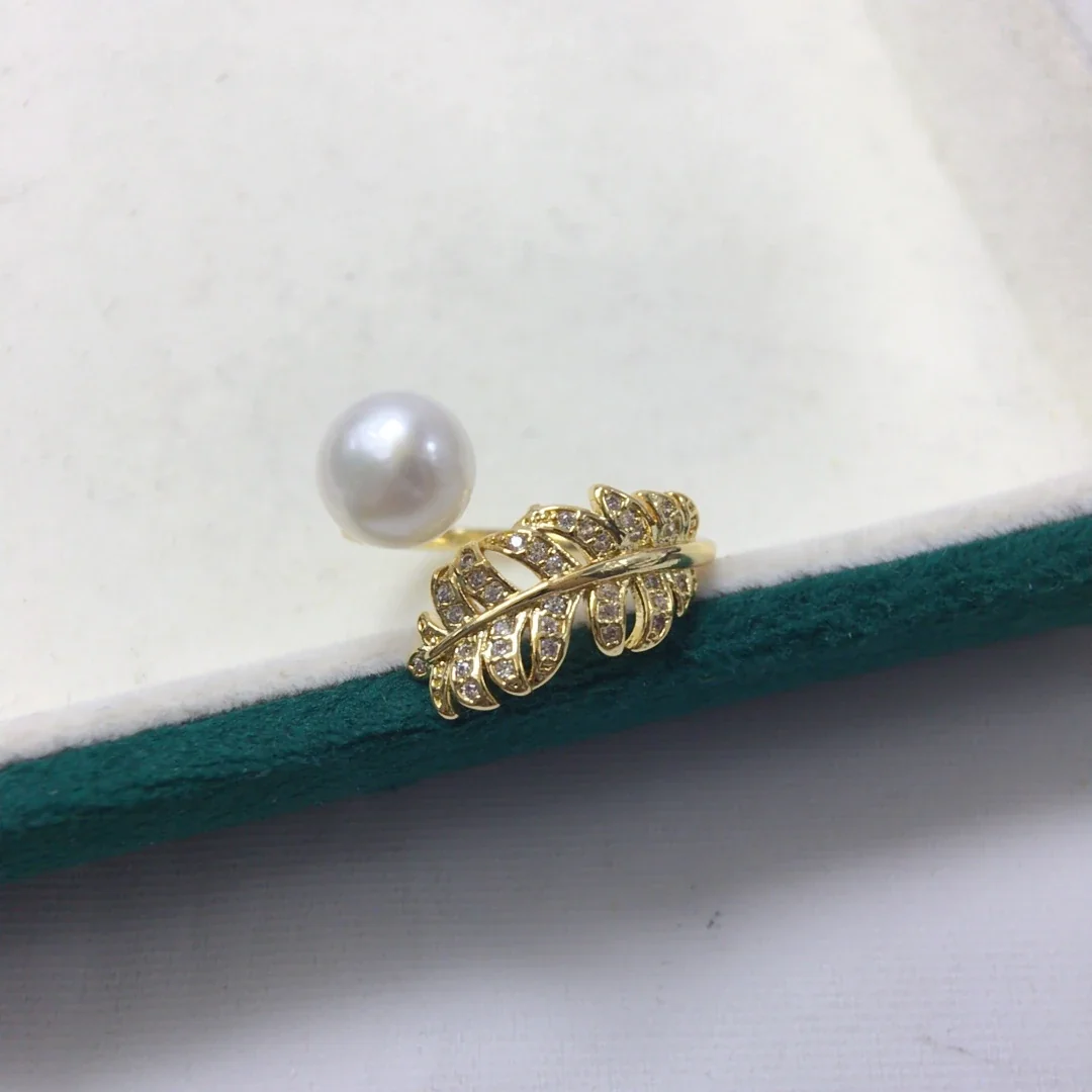 Feather Bypass Freshwater Pearl Pavé CZ Open Ring