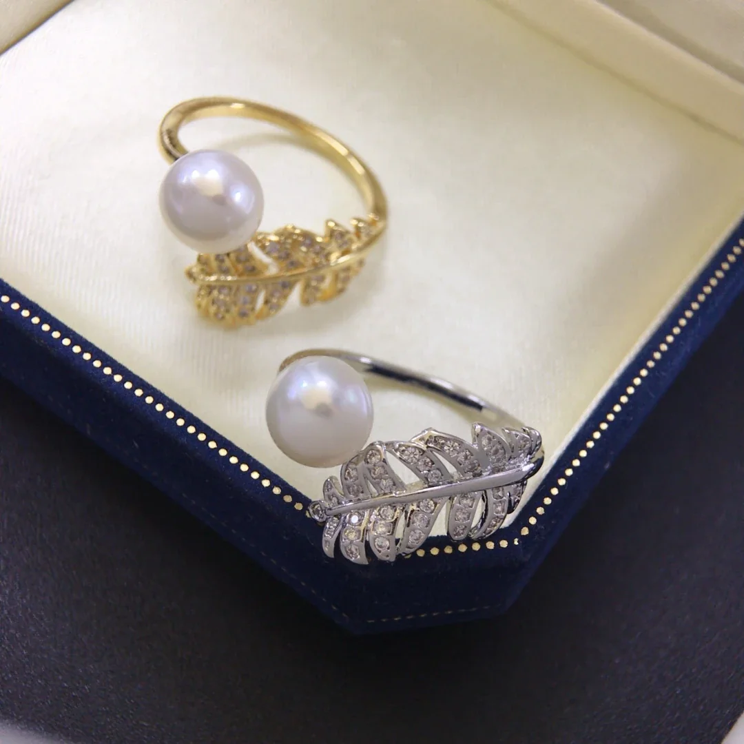 Feather Bypass Freshwater Pearl Pavé CZ Open Ring