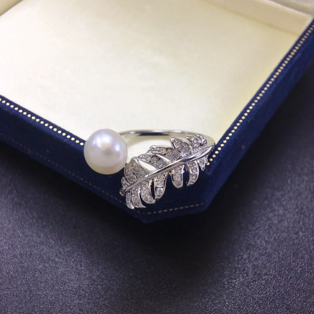 Feather Bypass Freshwater Pearl Pavé CZ Open Ring