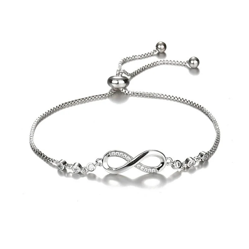 Infinity Crystal-Set Box Chain 925 Sterling Silver Bracelet