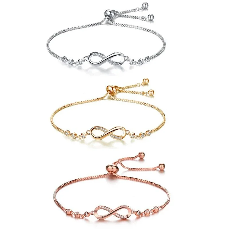 Infinity Crystal-Set Box Chain 925 Sterling Silver Bracelet