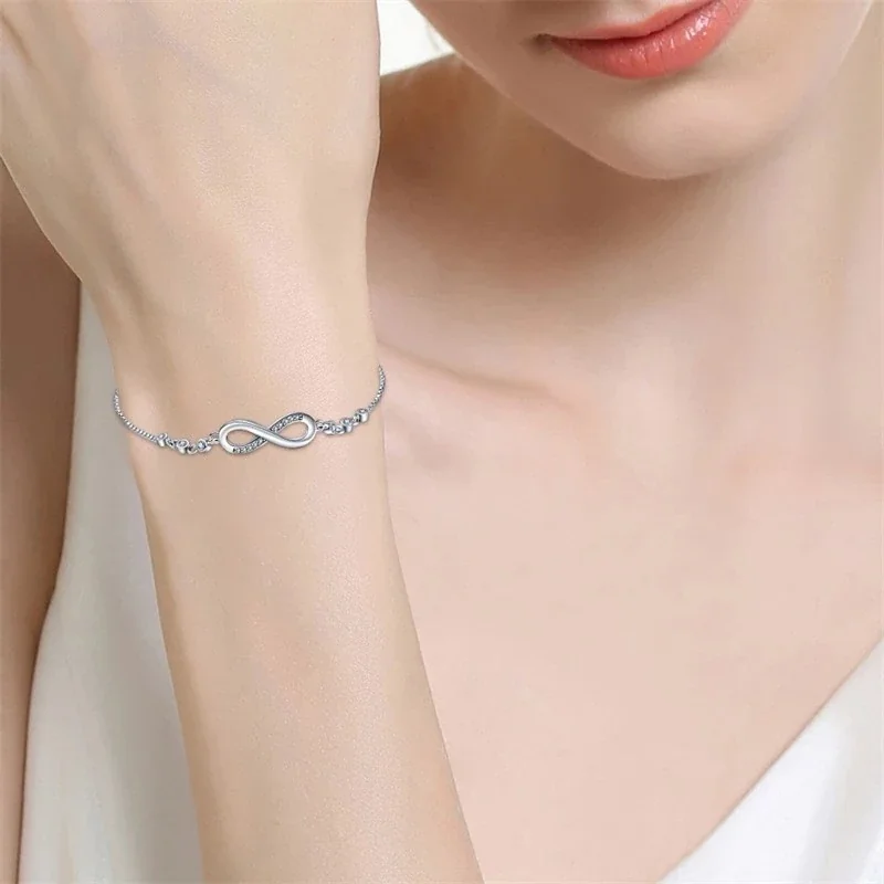 Infinity Crystal-Set Box Chain 925 Sterling Silver Bracelet