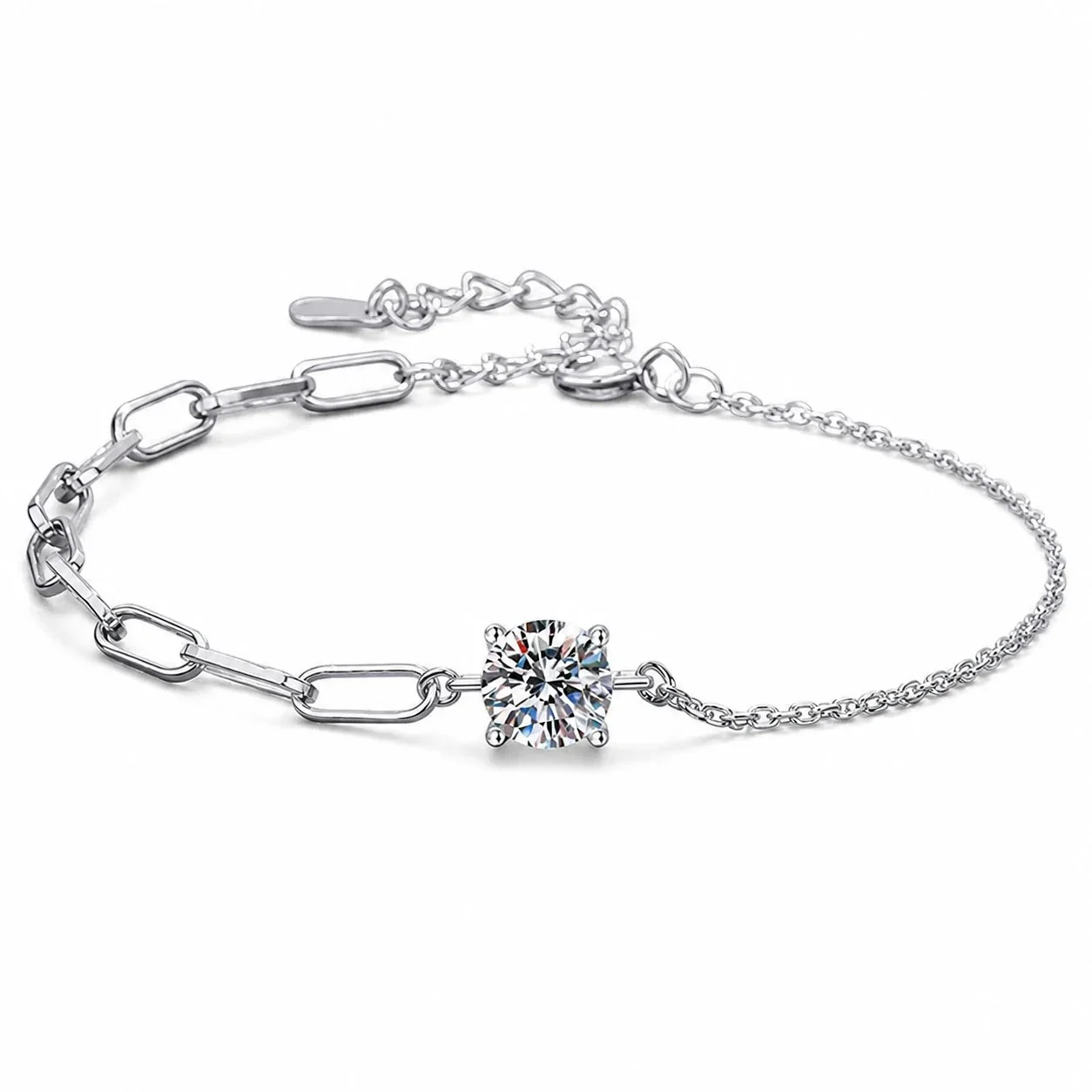 Split-Chain 925 Sterling Silver Prong-Set Moissanite Bracelet