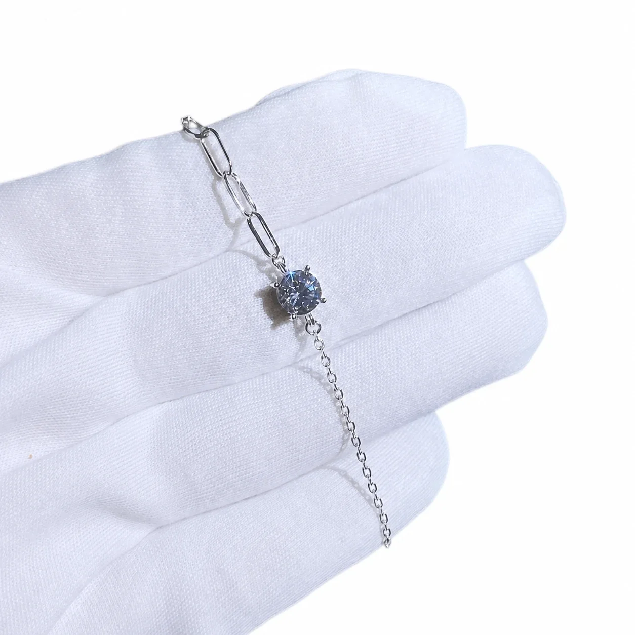 Split-Chain 925 Sterling Silver Prong-Set Moissanite Bracelet
