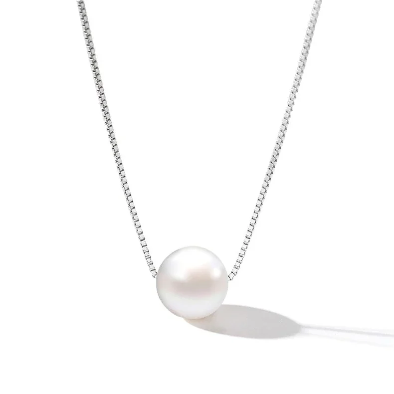 Minimal Pearl Box Chain 925 Sterling Silver Necklace