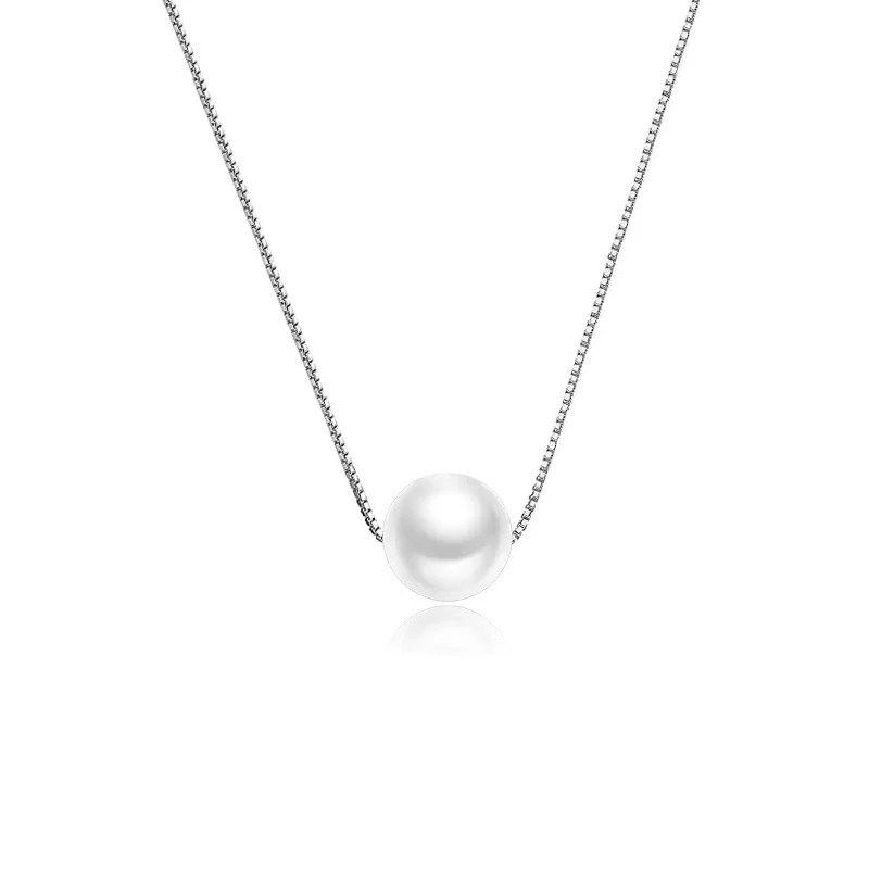 Minimal Pearl Box Chain 925 Sterling Silver Necklace - Silver