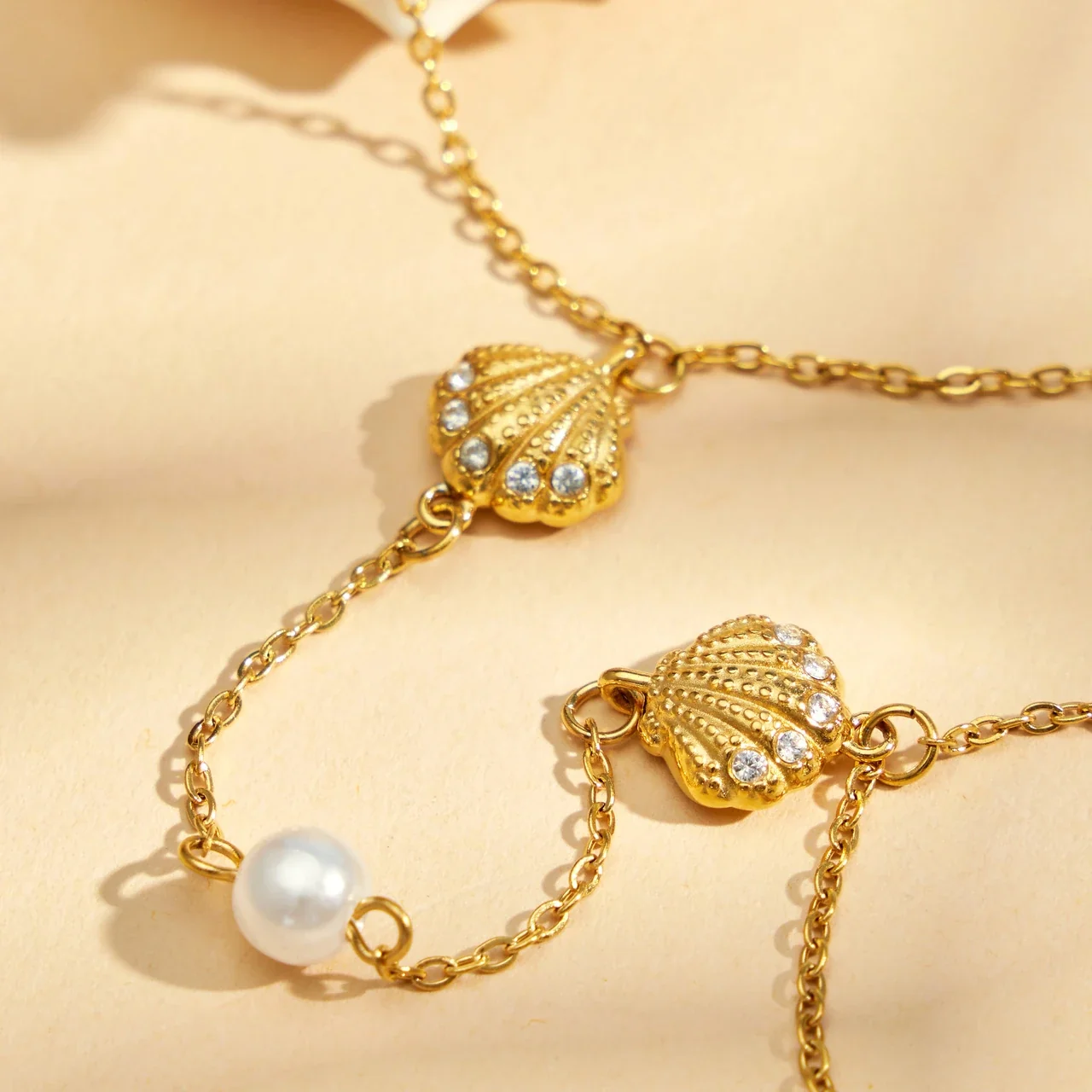 Coastal 18K Gold-Plated Scallop CZ Hand Bracelet
