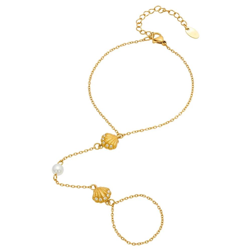Coastal 18K Gold-Plated Scallop CZ Hand Bracelet