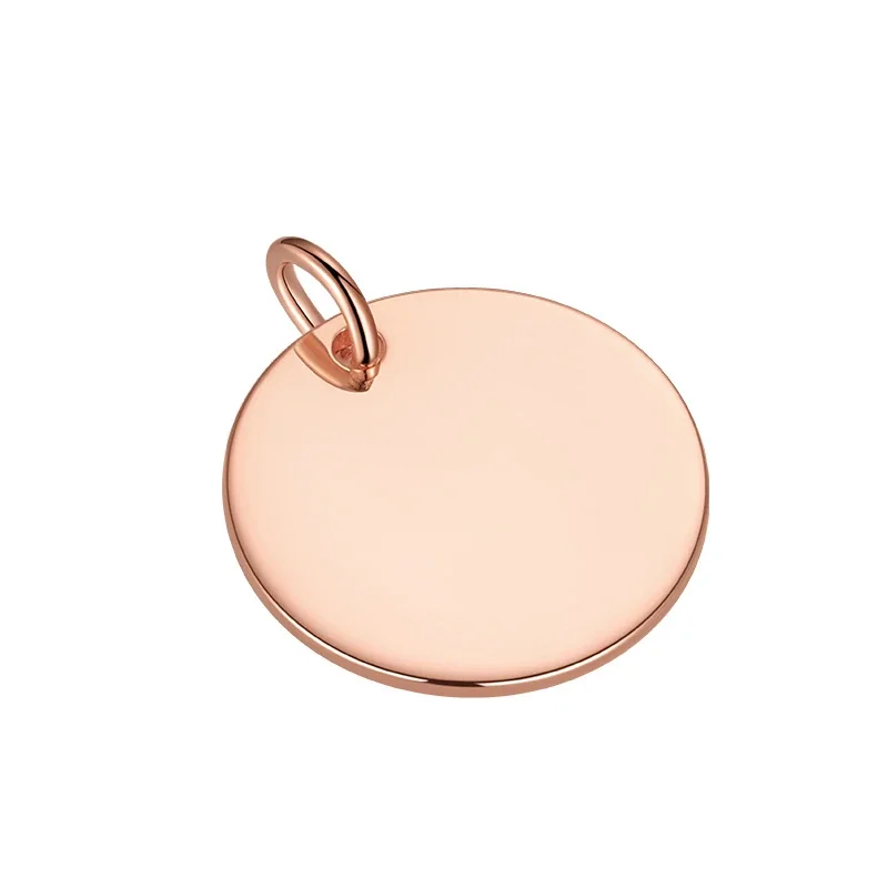Polished Round Disc Bail 925 Sterling Silver Bracelet Charm - Rose Gold