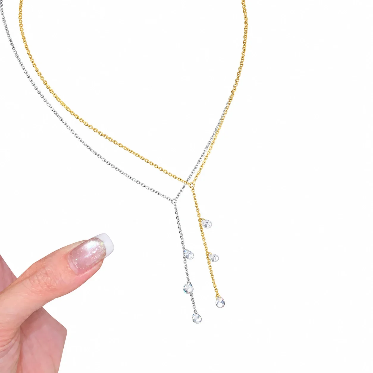 Delicate 925 Sterling Silver Three-Drop Lariat Necklace