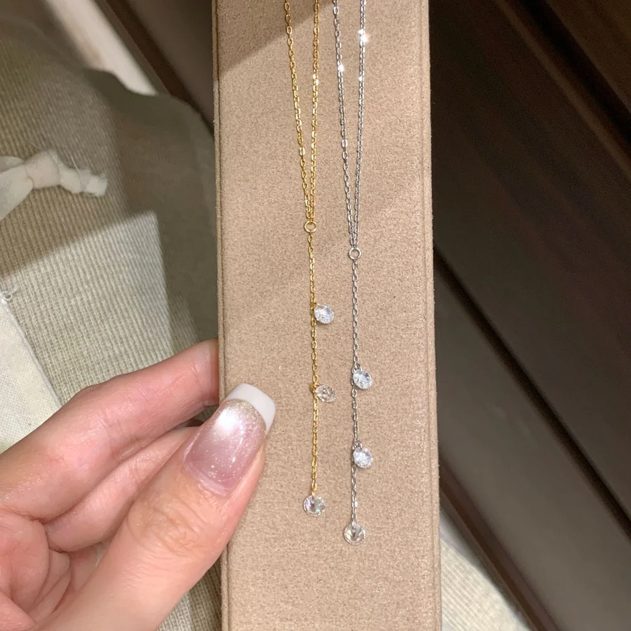 Delicate 925 Sterling Silver Three-Drop Lariat Necklace