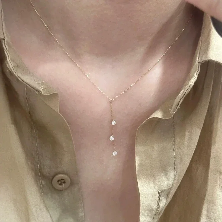 Delicate 925 Sterling Silver Three-Drop Lariat Necklace