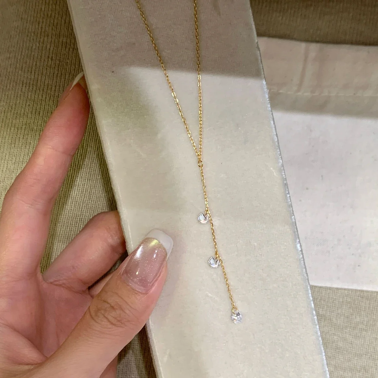 Delicate 925 Sterling Silver Three-Drop Lariat Necklace - Gold