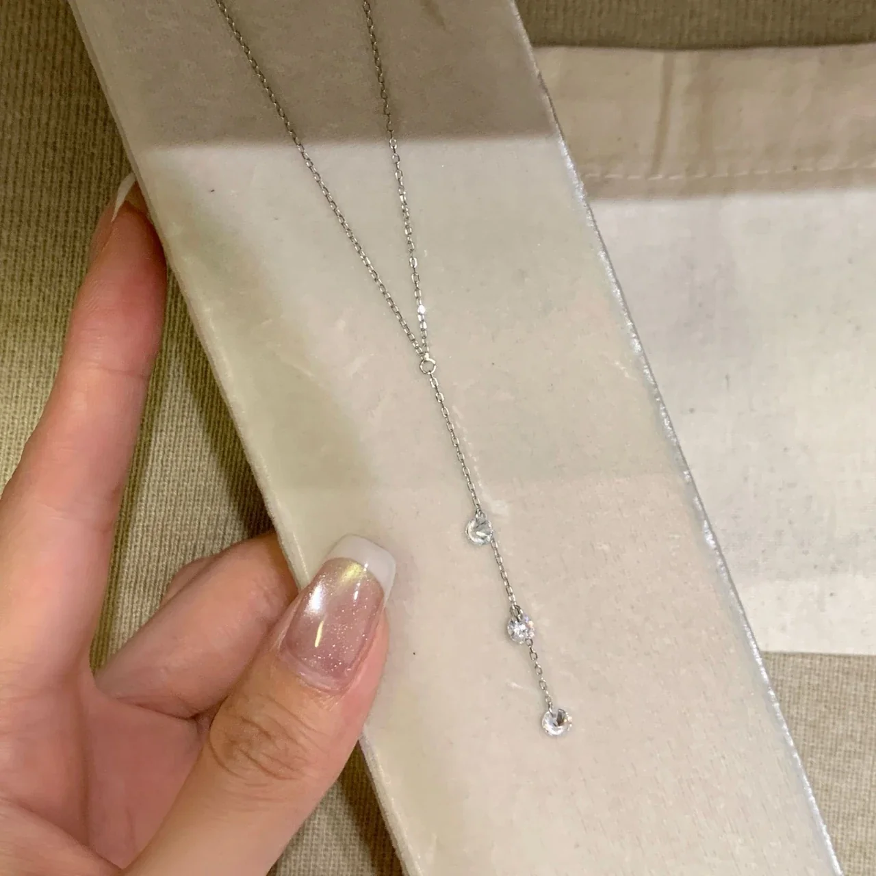 Delicate 925 Sterling Silver Three-Drop Lariat Necklace - Silver