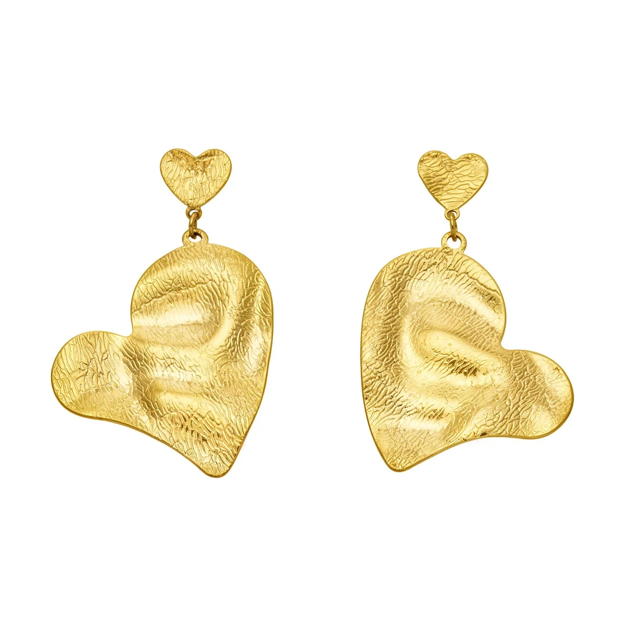 Sculptural Hammered Double-Heart Stainless Steel Drop Earrings