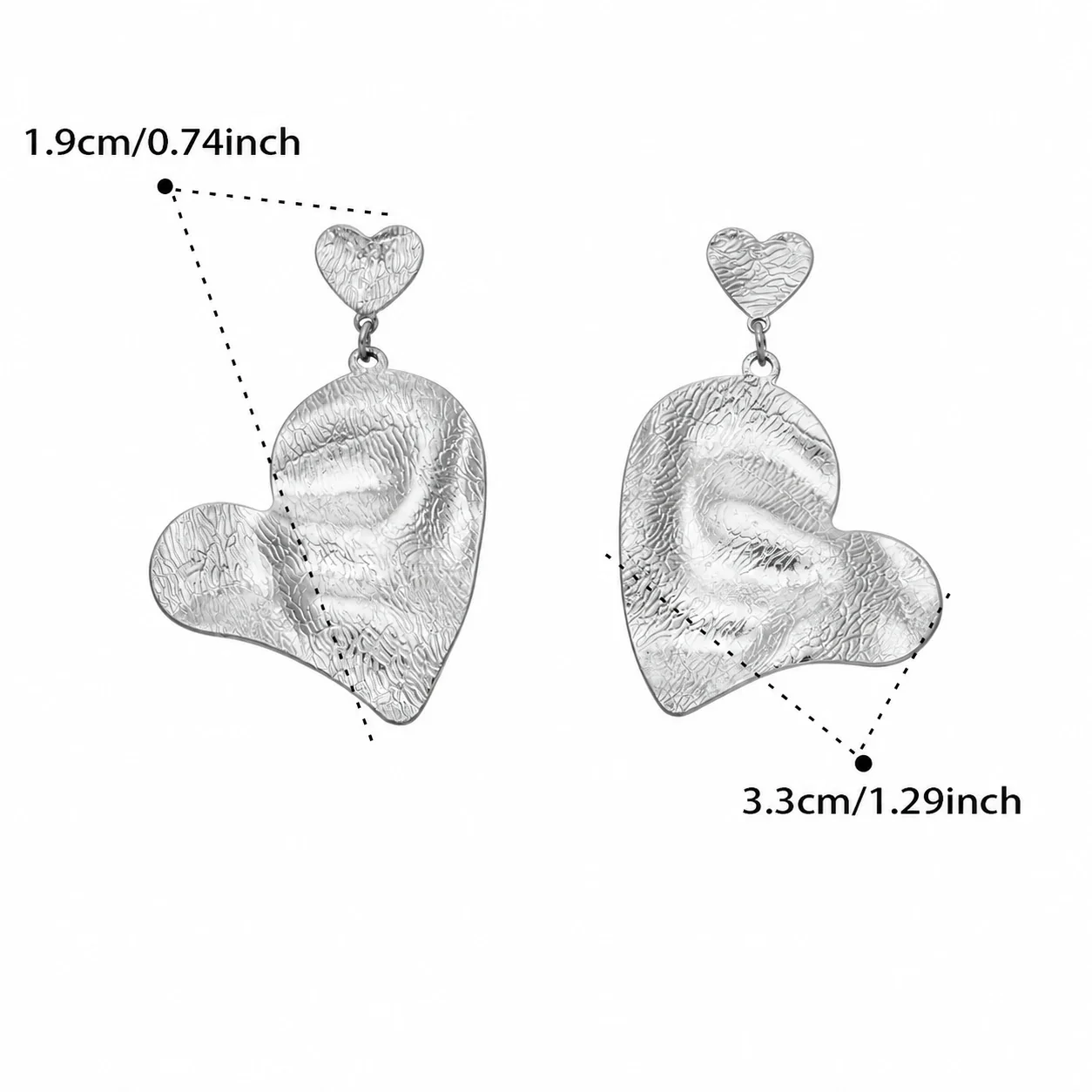 Sculptural Hammered Double-Heart Stainless Steel Drop Earrings - Silver Hammered Heart