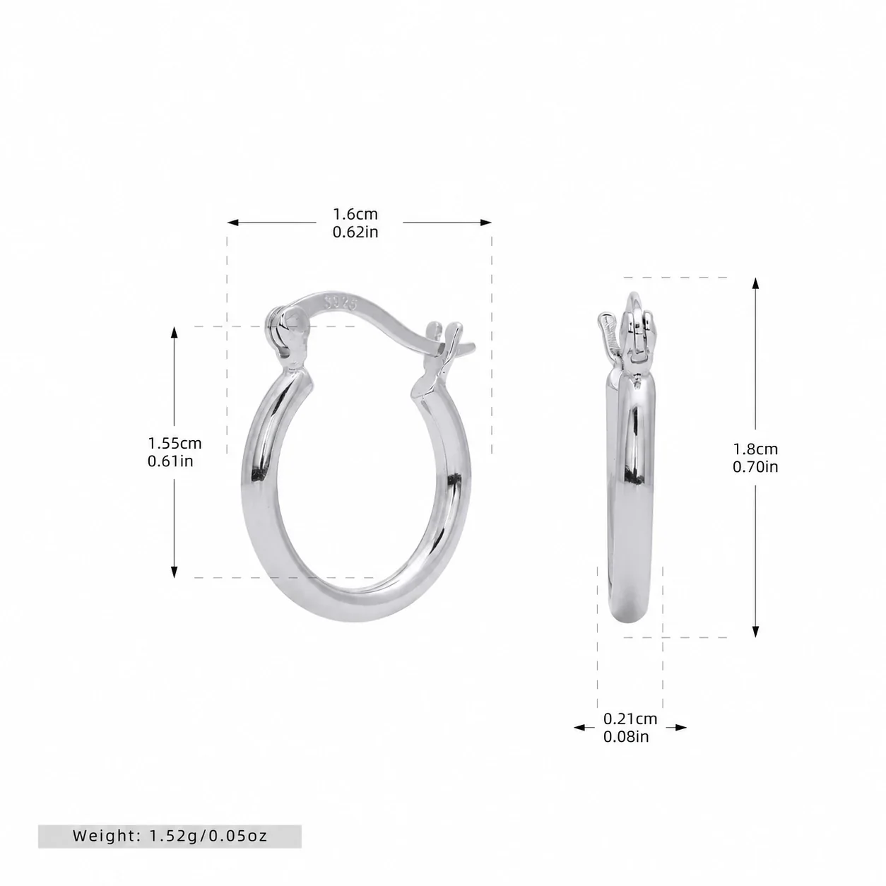 Sleek 925 Sterling Silver Rounded Tube Hoop Earrings - Silver