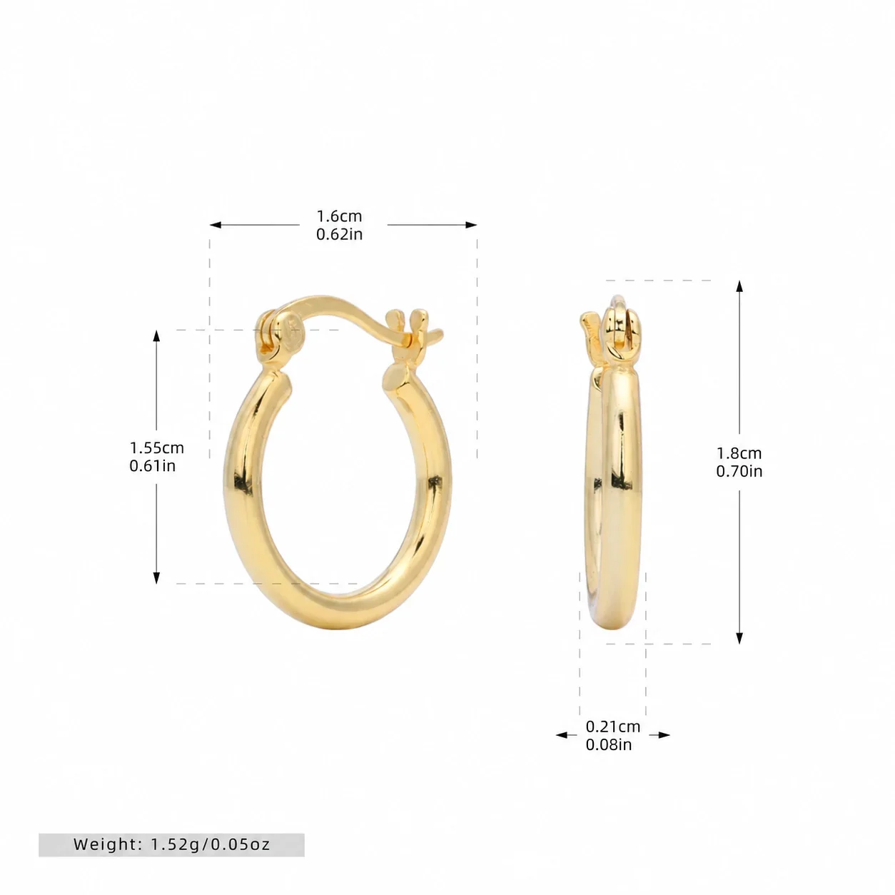Sleek 925 Sterling Silver Rounded Tube Hoop Earrings - Gold