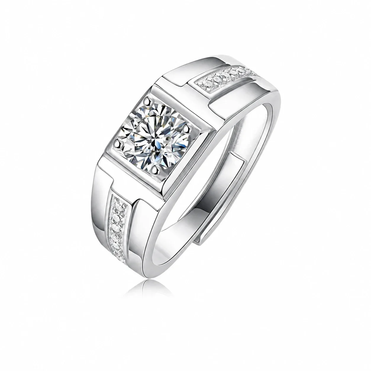 Geometric 925 Sterling Silver Square-Set Pavé Signet Ring