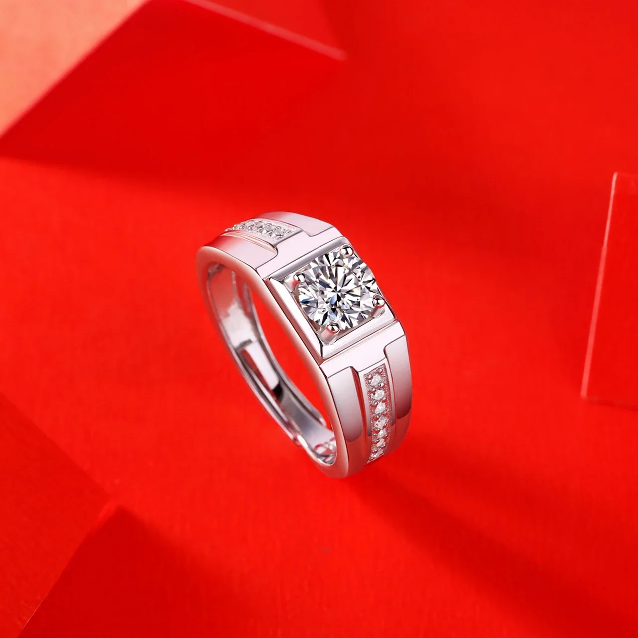 Geometric 925 Sterling Silver Square-Set Pavé Signet Ring