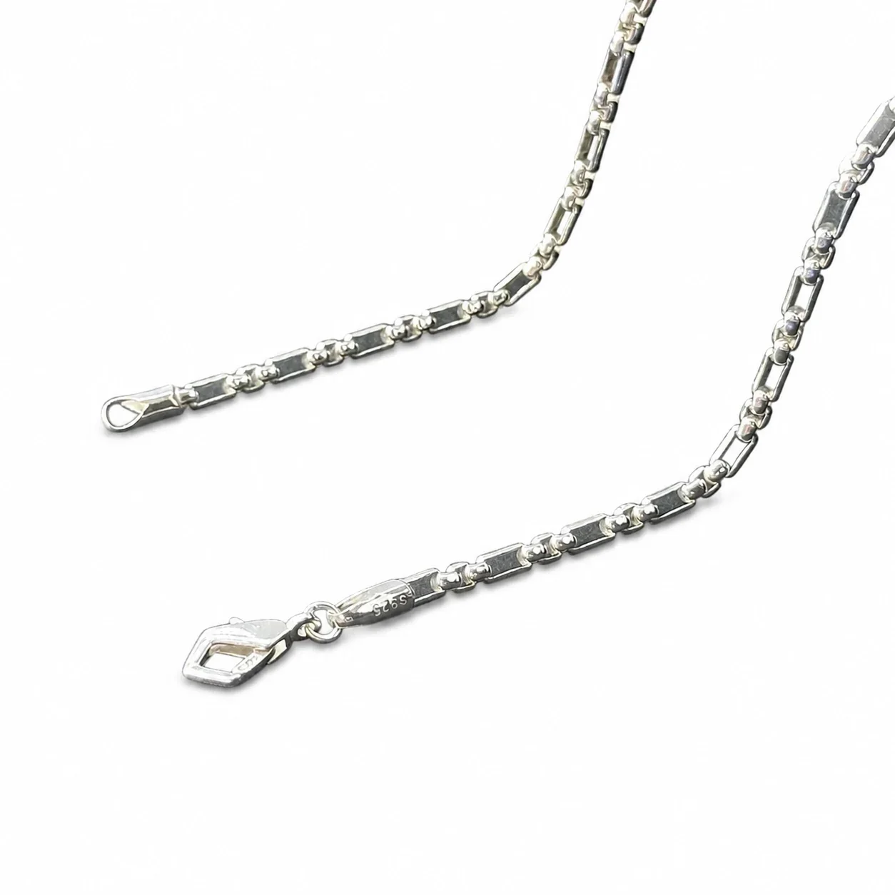 Polished 925 Sterling Silver Box Bead Chain Necklace