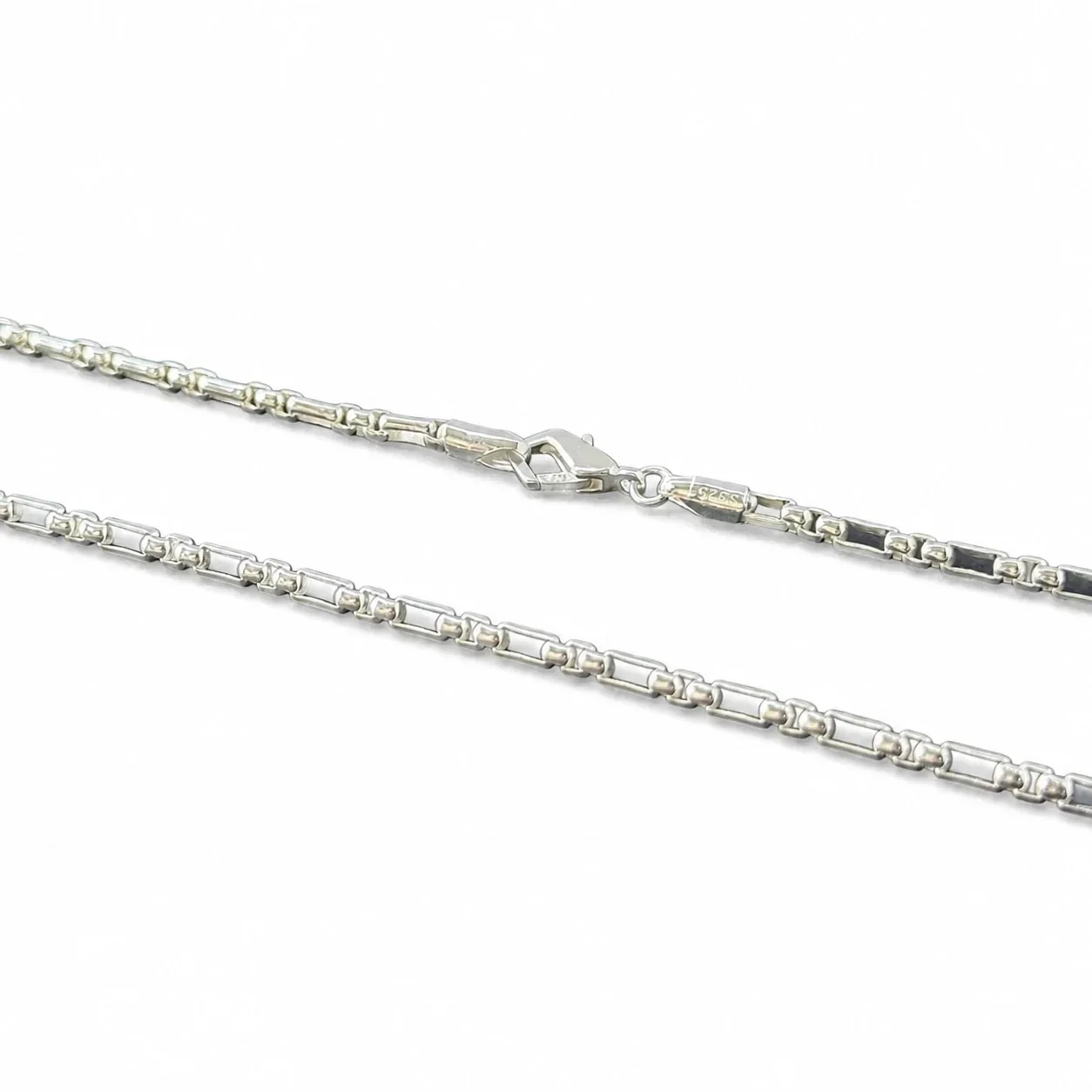 Polished 925 Sterling Silver Box Bead Chain Necklace
