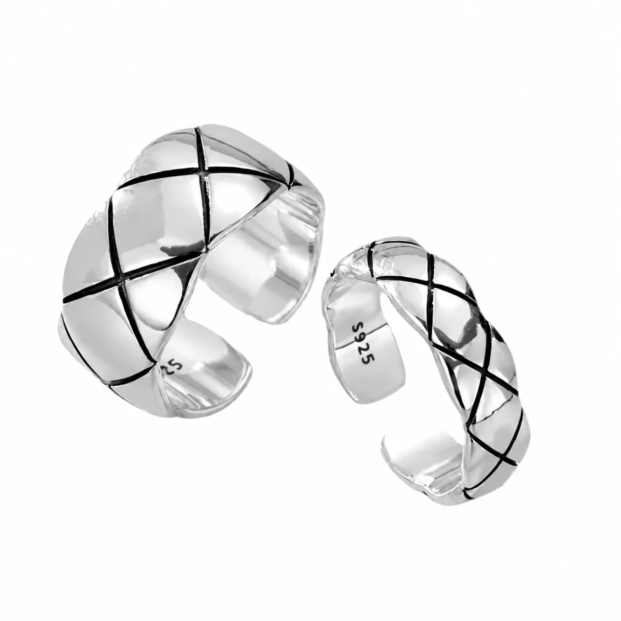 Geometric 925 Sterling Silver Crisscross Open-Front Ring