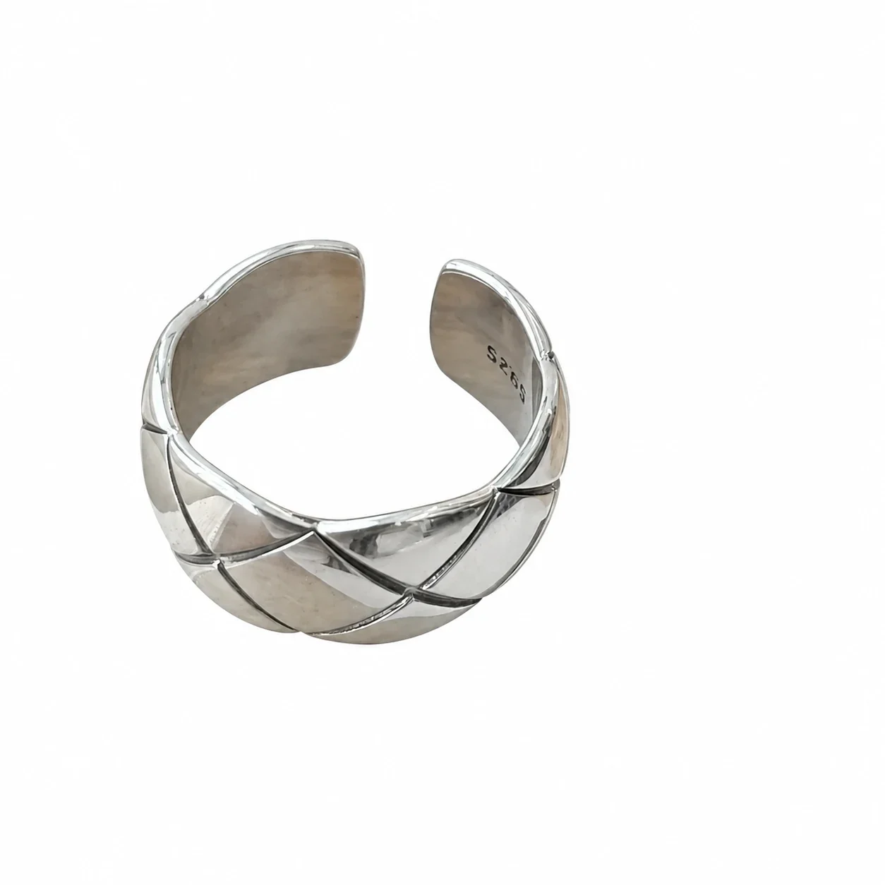 Geometric 925 Sterling Silver Crisscross Open-Front Ring - Silver Wide Band