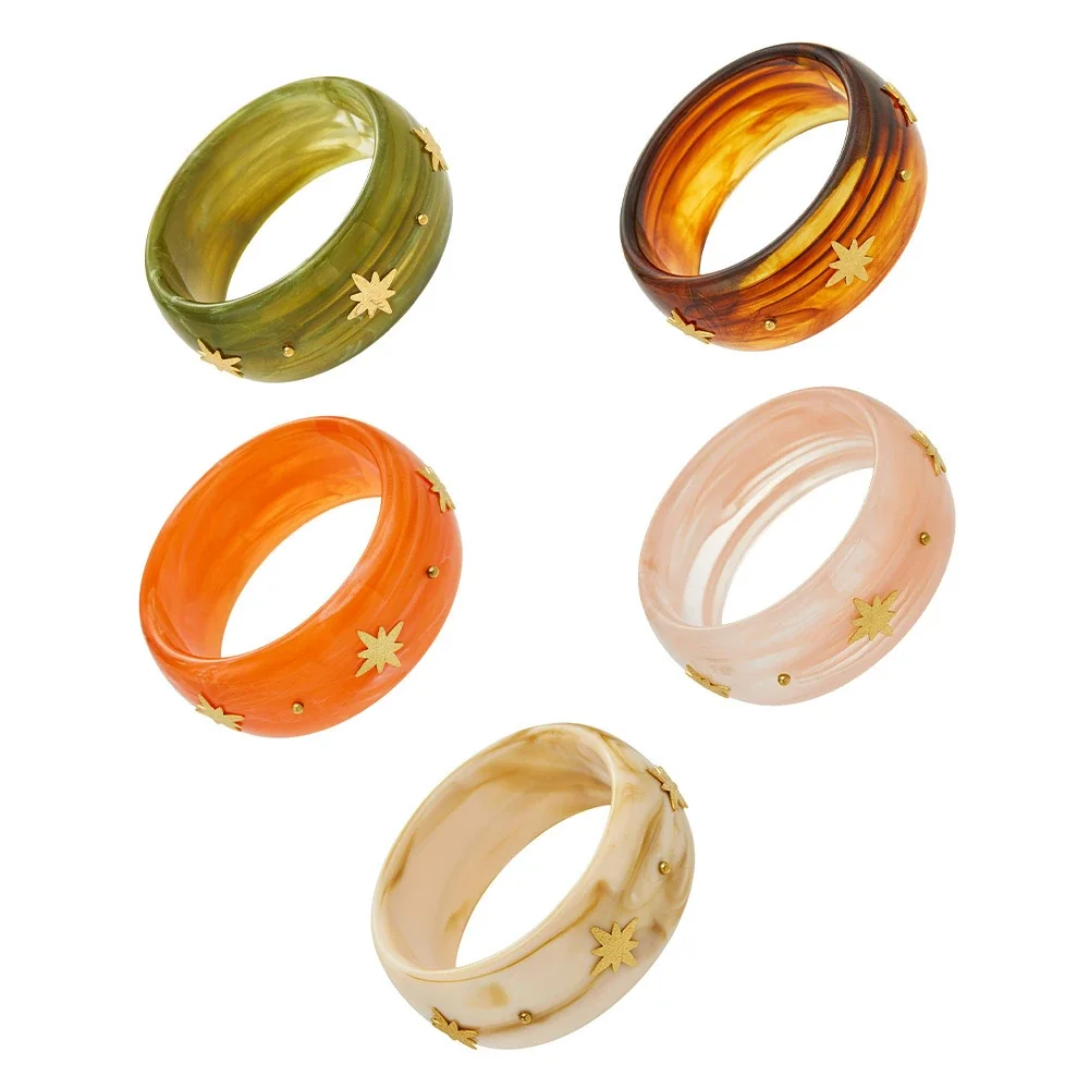 Marbled Resin Stainless Steel Star Stud Wide Bangle