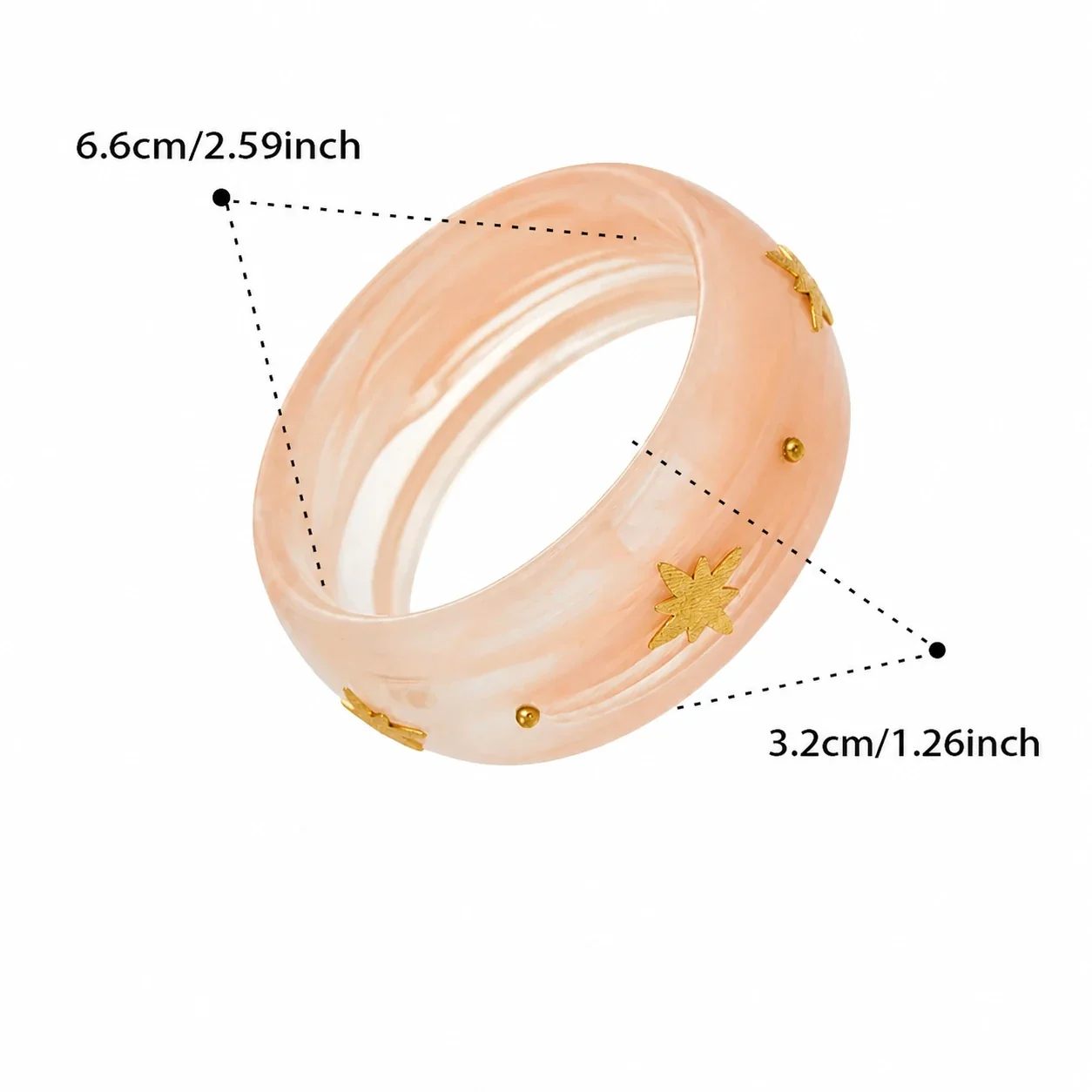 Marbled Resin Stainless Steel Star Stud Wide Bangle - Pink Resin Gold