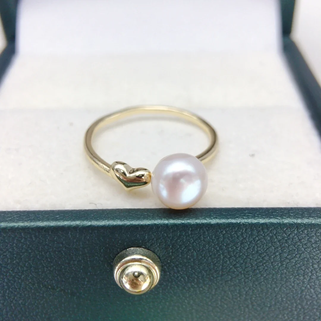 Refined Gold-Plated Heart Open 7 mm Freshwater Pearl Ring