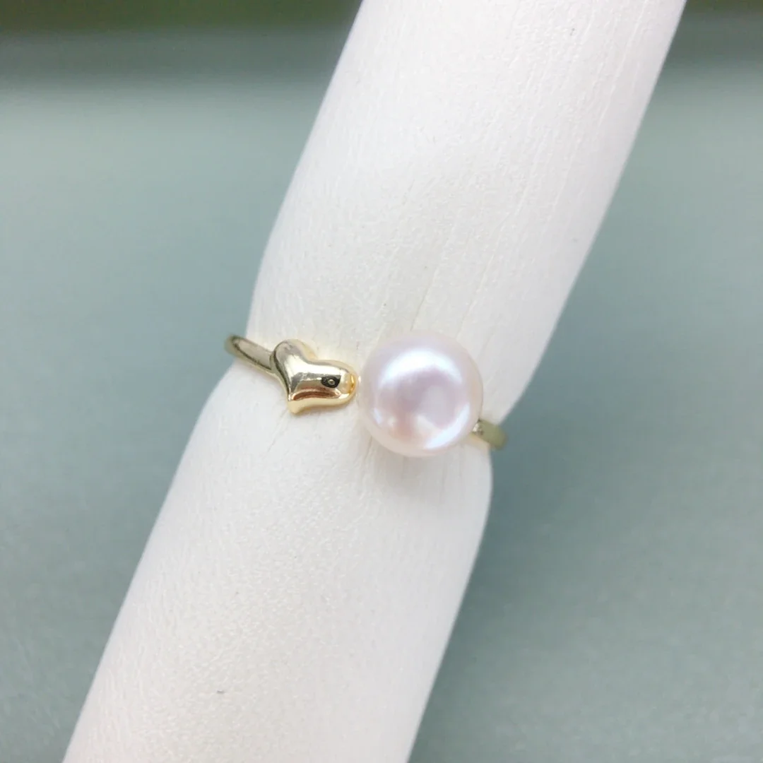 Refined Gold-Plated Heart Open 7 mm Freshwater Pearl Ring - White Pearl