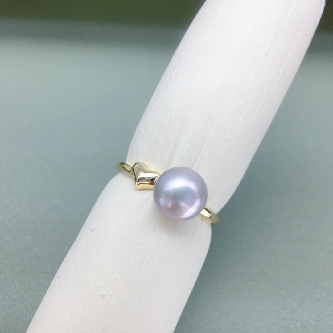 Refined Gold-Plated Heart Open 7 mm Freshwater Pearl Ring - Gray Pearl