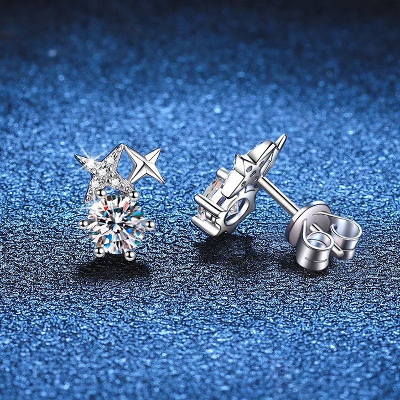 Celestial Star Six-Prong 925 Sterling Silver Stud Earrings