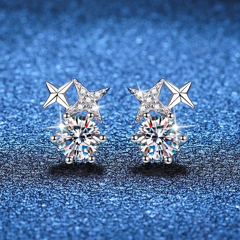 Celestial Star Six-Prong 925 Sterling Silver Stud Earrings