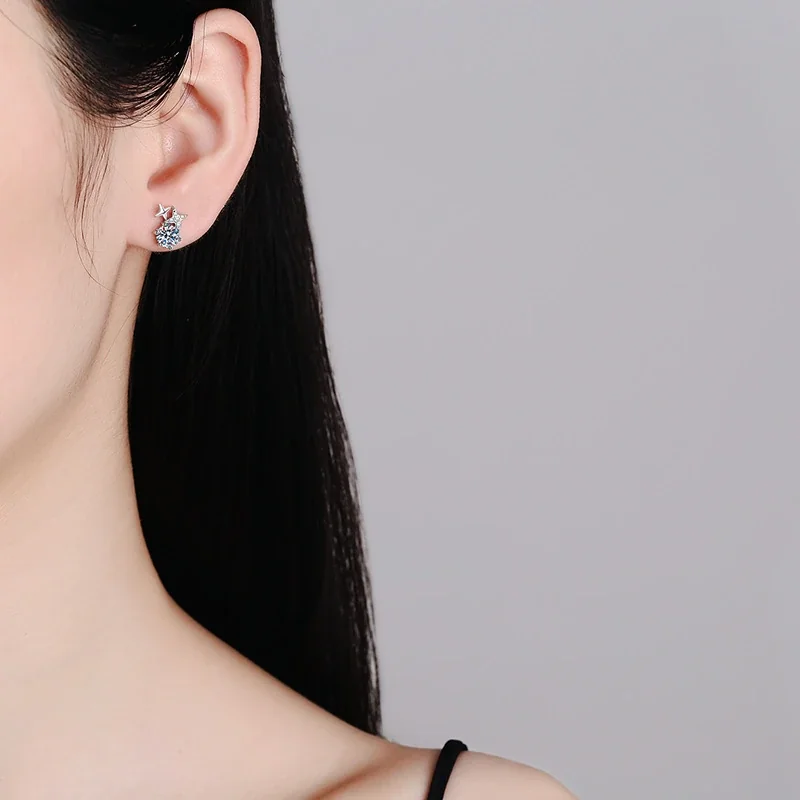 Celestial Star Six-Prong 925 Sterling Silver Stud Earrings