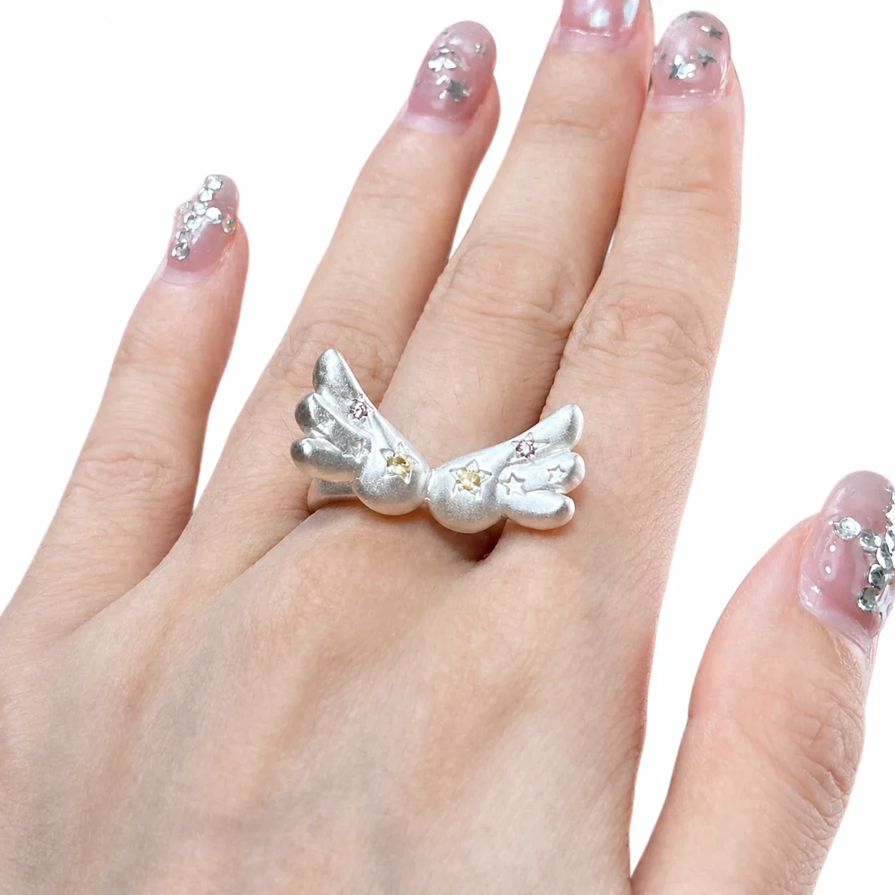 Scalloped Wing Silver-Plated Star Accent Copper Ring