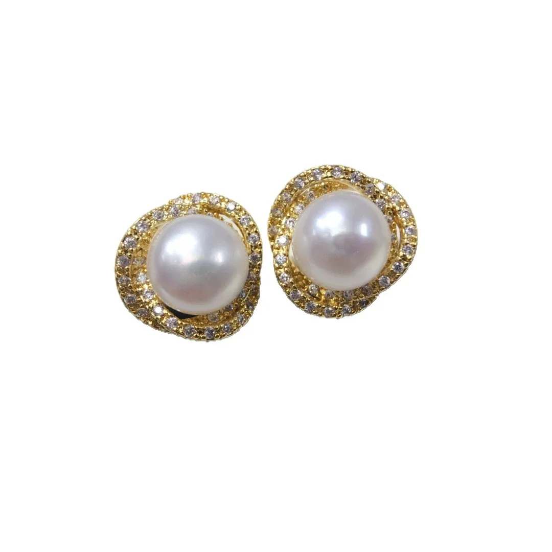 Nest Halo Gold-Plated Pearl Pavé Stud Earrings